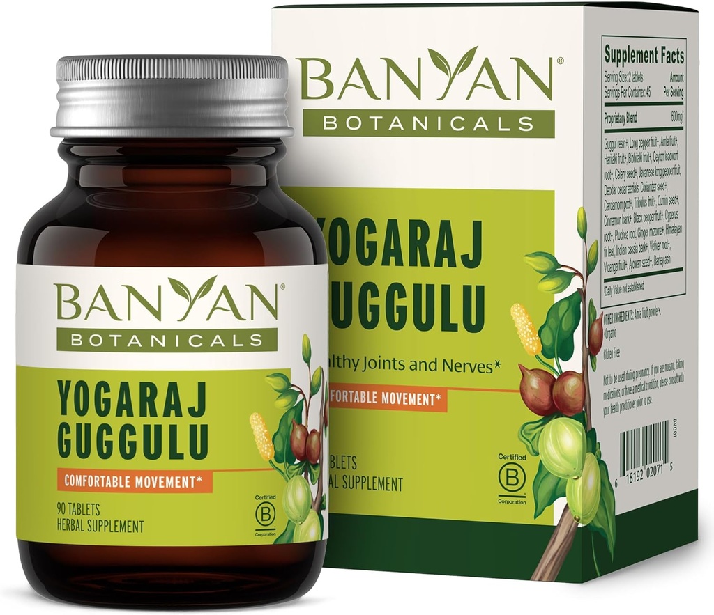 Banyan Botanicals Yogaraj Guggulu - Organisk felles støtte Supplement ---Ayurvedic blanding for å støtte skjeletal- og nevromuskulære systemer * - 90 tabletter - ikke-GMO, Sustainly Sourced, Vegan