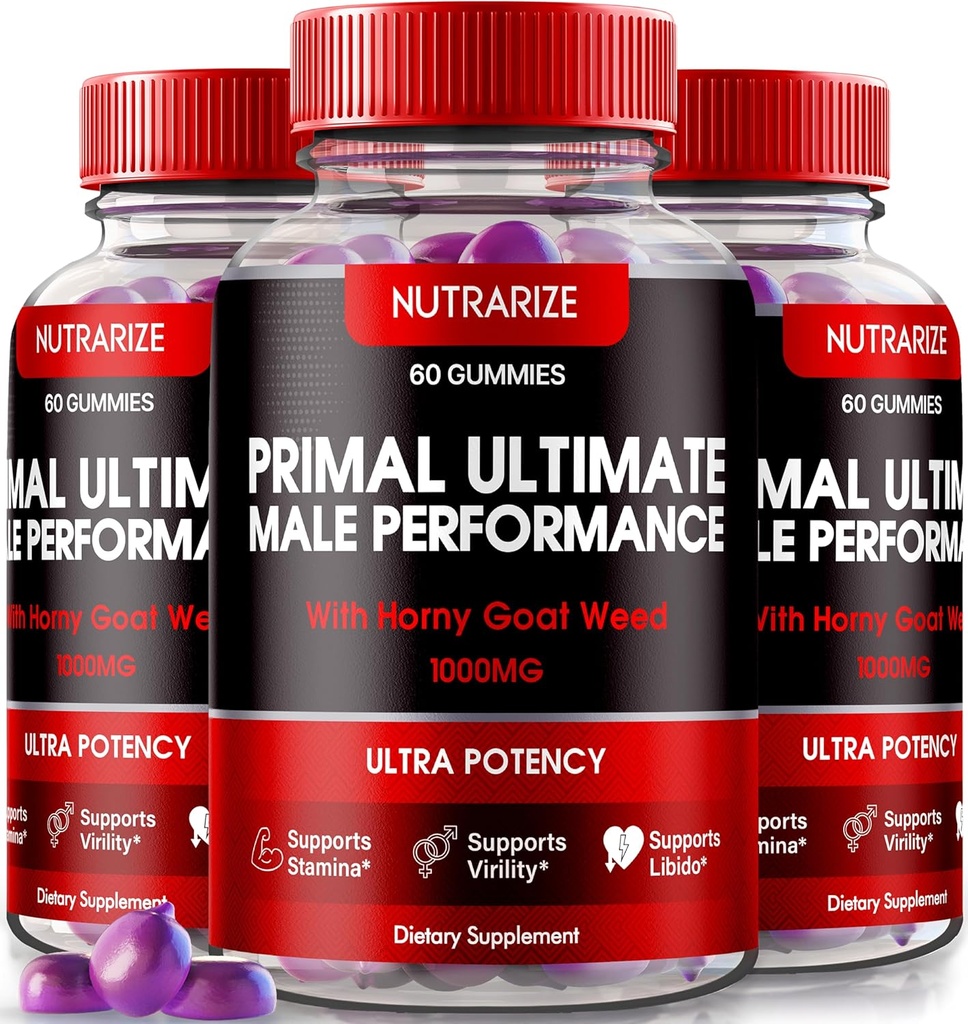 NutraRize (3 Pack) Primal Ultimate Gummies, Offisiell PrimalUltimate Performance Supplement, Nøkkelen til å gjenopprette tillit, Premium Gummy, Offisiell Prime Ultimate anmeldelser (180 Gummies)