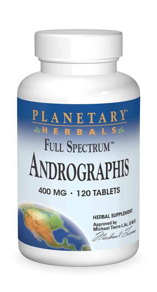 Planetary Herbals Full Spectrum Andrographis 400mg Støtte Sunn Digestive, Cardiovaskulære & U urinsystemer - Støtte for sunn lever og immunfunksjon - Ayurvedic Herb - 120 tabletter