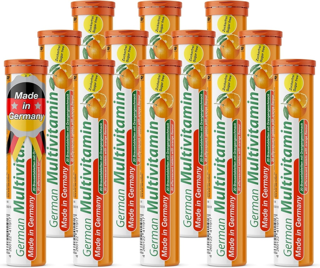 T&D Tysk Multvitamin 10 Vitaminer - 240 Vegan Drink Effervescent Tabletter - Orange Flavor - Laget i Tyskland
