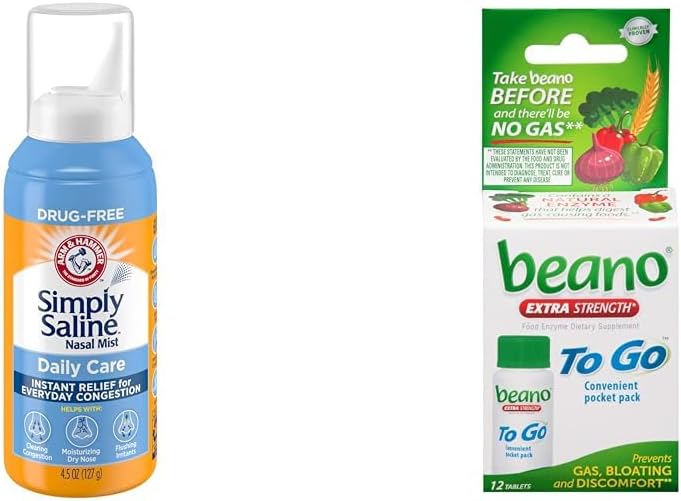 Arm & Hammer Bare Siline Nasal Spray 4.5oz & beano å gå gass relief tabletter 12 telle