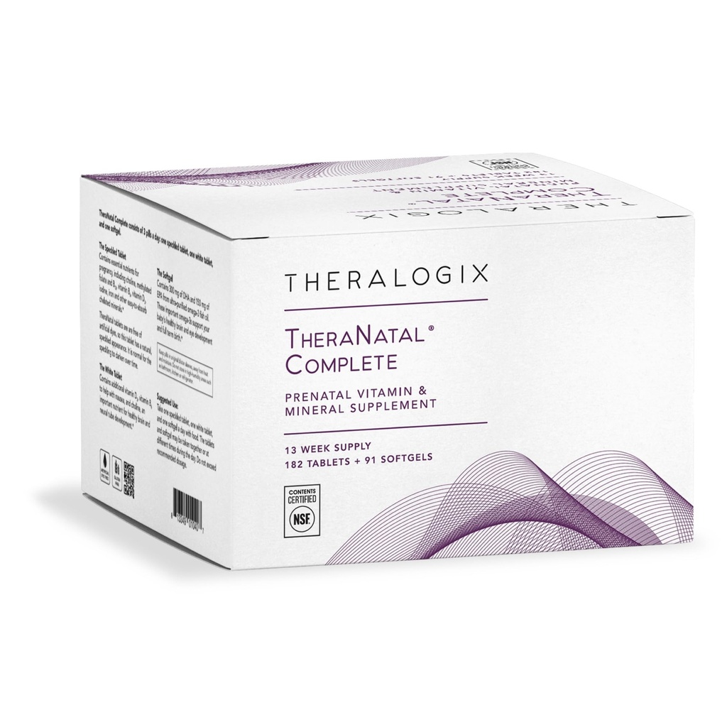 Theralogix TheraNatal Complete Prenatal Vitamin Supplement - 91-dagers forsyning - med DHA, vitamin D3, Folat, jodin, Choline, jern, vitamin B6 og mer - NSF Certifisert - 182 tabletter og 91 Softgels