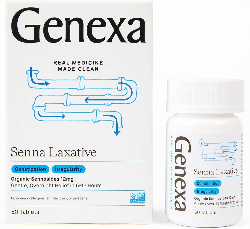 Genexa Senna Laxative Tabletter | Uregelmessighet og parabol relief | Effektiv Gentle, Overnatting Laxativ | Gratis fra Talc | Certified Organic & Non-GMO | 50 Tabletter