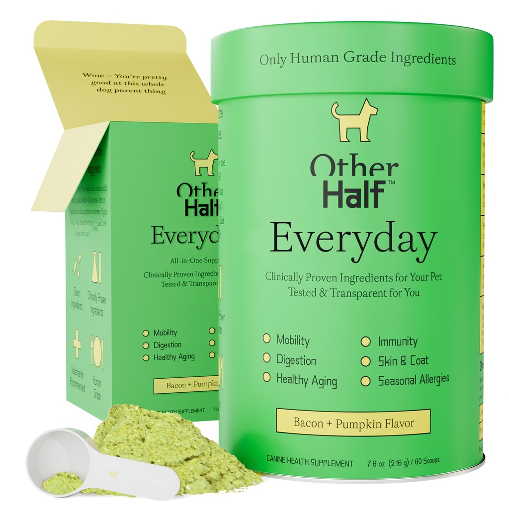 Andre Halvdel Hver dag - Hunde Multivitamin Supplement - Daglig felles, Gut, Allergi, Immun, Urin Tract Support, Hud, Frakk og mer - Glukosamin, Chondroitin, Omega 3 & Probiotika ® 45 Aktive ingredienser