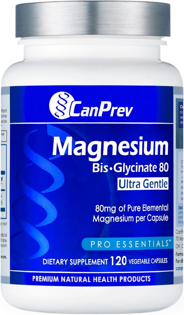CanPrev Magnesium Biglycinate Chelated 80 mg Ultra Gentle 120 V-kaps 120-dagers forsyning - støtte muskelfunksjon, bein styrke og avslapping, ren magnesium bisglycinate formel, fremme komfort og balanse