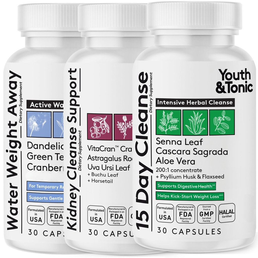 Ungdom & Tonic Complete Multi-Organic Detox Support - 15 dagers Colon Cleanser & Gut Detox, Nyre Cleanse, Vannbalanse og lever helse, 90 piller for kvinner og menn