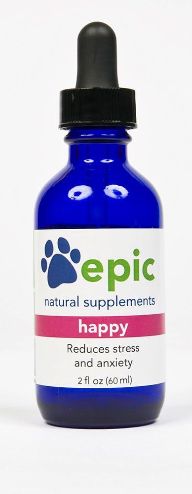Happy - Alt naturlig flytende Spray Supplement - Eases Separasjon Angst, Hjelper med Vet besøk, Reise, Grooming, Tap av en venn (Dropper 2 oz)