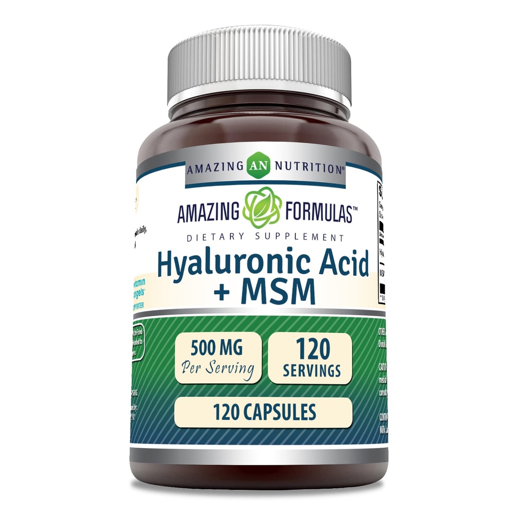 Amazing Formler Hyaluronsyre & MSM Supplement | 500 Mg | 120 Kapsler | Ikke-GMO | Glutenfri | laget i USA