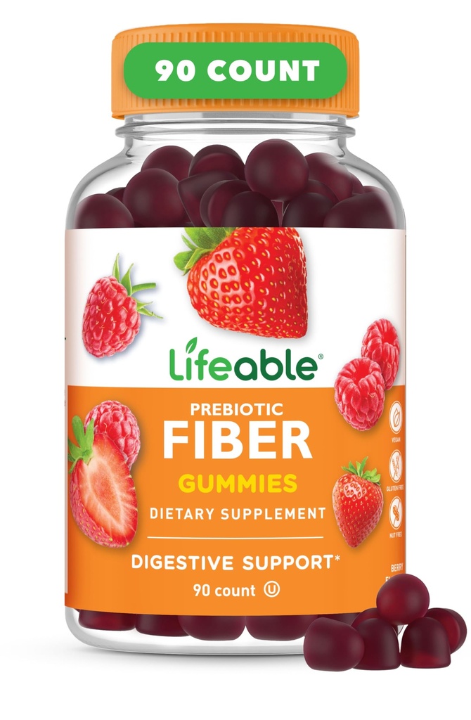Livbar Prebiotiske Fiber Gummier for voksne | 5g | Great Tasting Fiber Supplement Gummier | Prebiotiske Gummier for Digestive Helse | High Fiber Gummies for kvinner, menn 90 Gummies
