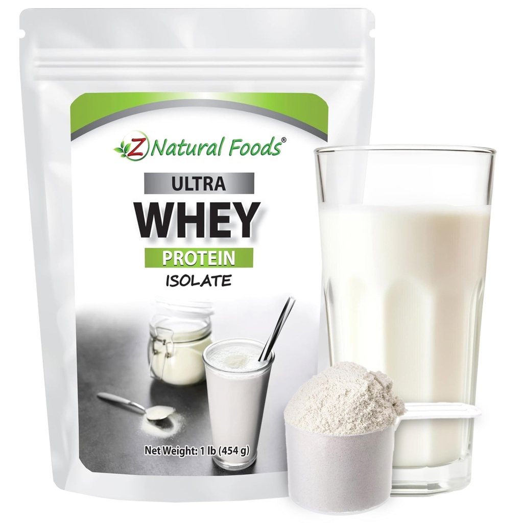 Z Natural Foods Ultra Whey Protein Isolere pulver - ren, uslaveret, usweeted Whey Protein pulver - Flavorless Whey Isolate med vitale proteiner for trening, idrettsnæring, immunstøtte, 1 lb