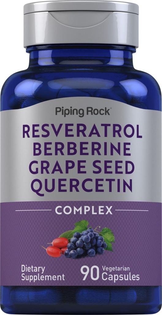 Piping Rock Resveratrol Berberine Grape frø og Quercetin kompleks | 90 kapsler | Vegetarisk, ikke-GMO, og glutenfri kosttilskudd