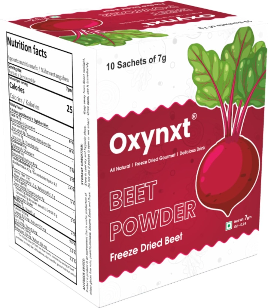 Freeze-Dried Beet pulversachets | 10 enkeltserve pakker (70g) | Naturlig energi Boost | Ikke-GMO, Vegan, Glutenfri | Ready-to-Mix Supermat for smoothies & Drinks