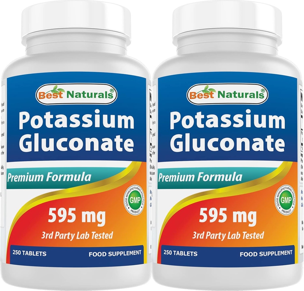 Beste Naturals Kalium gluconate 595 mg 250 tabletter (250 tall (pakke med 2))