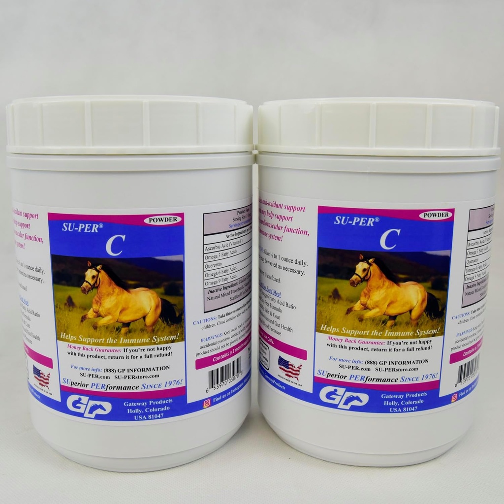 SU-PER C-vitamin C for hester - Equine Antioksidant & Immune Support Supplement - Hestevitaminer og mineraler Supplement - 2,5 pund, (2 pakke)