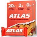 Atlas Protein Bar, 20g Protein, 1g Sukker, Rene ingredienser, Glutenfri (Peanut Butter Raspberry, 12 Count (Pack of 2))