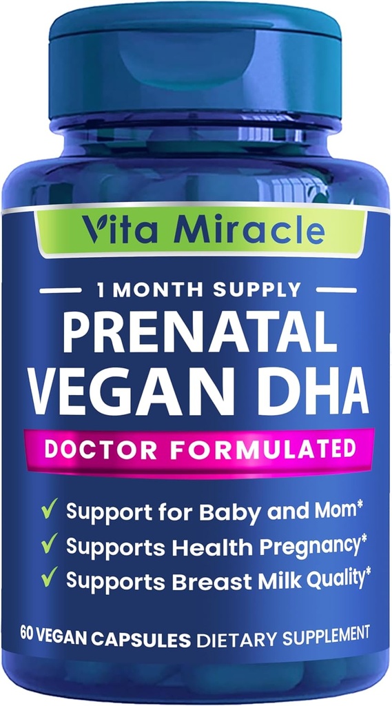 Prenatal DHA Supplements - Vegansk 800mg DHA DPA Plant Basert Omega 3 - Best for Optimal Mor og Baby Helse - Støtter Baby Brain og Eye Development Prenatal for kvinner Ingen fiskeolje