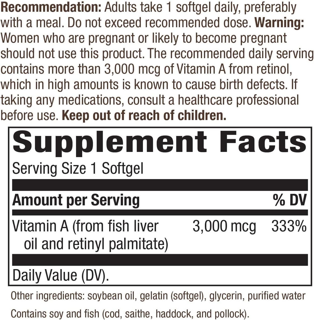 Naturens vei vitamin A - 10000 IU - 100 Softgels