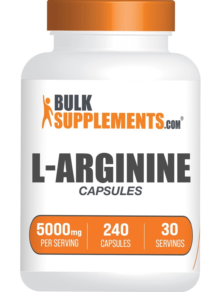 BulkSupplements.com L-Arginine Capsules - Arginine Supplement, Nitric Oxid Supplement - Glutenfri, 8 Kapsler per servering (5000mg), 240 Count (Pack of 1)