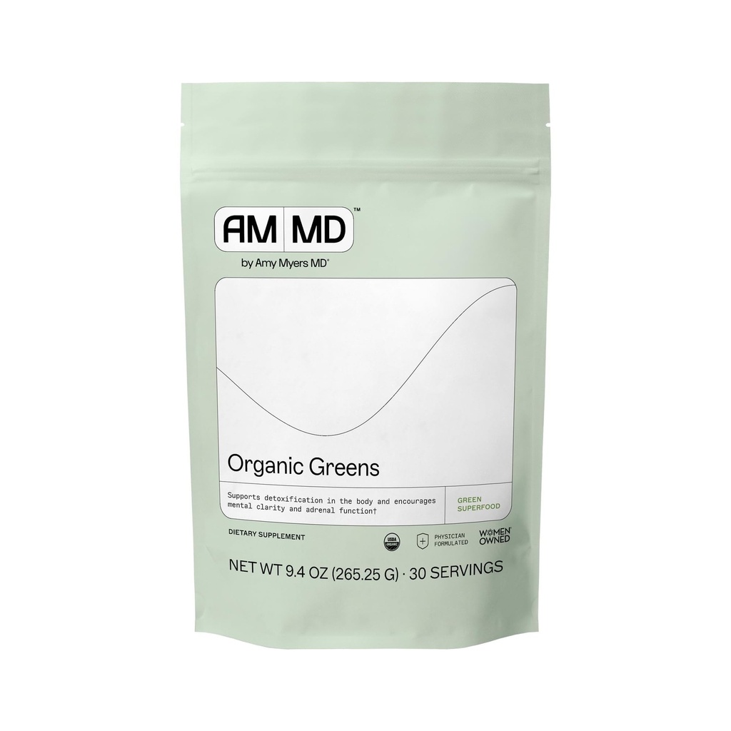 Amy Myers MD Organic Greens Powder - Støtter Energi og Gut Helse - USDA Organic Superfood Blend med Spirulina, Klorella, Barley Grass - 270g (30 Serveringer)