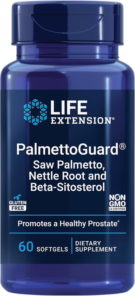 Livsforlengelse PalmettoGuard® så Palmetto, Nettle Root og Beta-Sitosterol, støtter sunn prostatafunksjon og hormonmetabolisme, 160 mg så Palmetto for menn, glutenfri, ikke-GMO, 60 mykgel