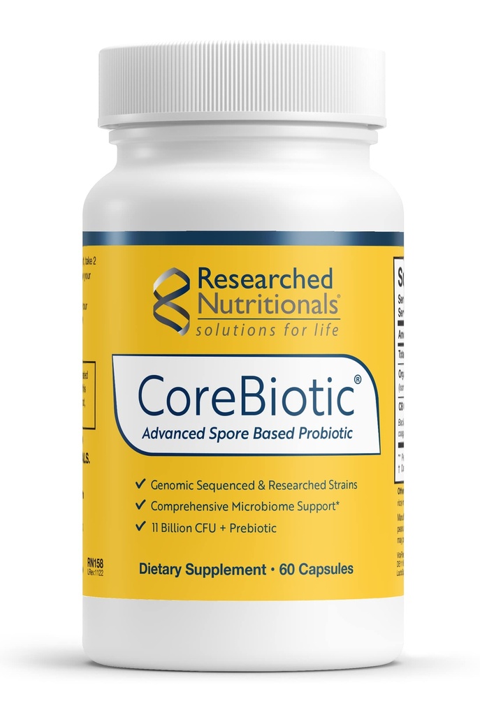 Forskere næringsstoffer Gut Helse Supplements med prebiotika og probiotika for kvinner og menn - CoreBiotic - 3 Spor baserte probiotiske Strains + organisk prebiotiske fiber - Holdbar (60 kapsler)
