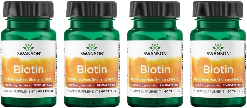 Swanson Biotin - Tidsstyrt 10 000 mcg 60 tabs (4 pakke)