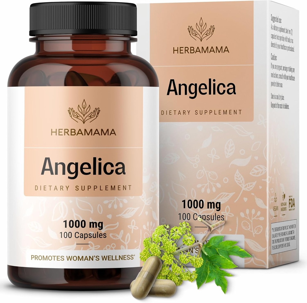 HERBAMAMA Dong Quai Supplement - 1000mg Angelica Root for kvinners støtte - Dong Quai pulver kapsler - Vegan, ikke-GMO Angelica Herb Antioksidant Supplement for kvinner