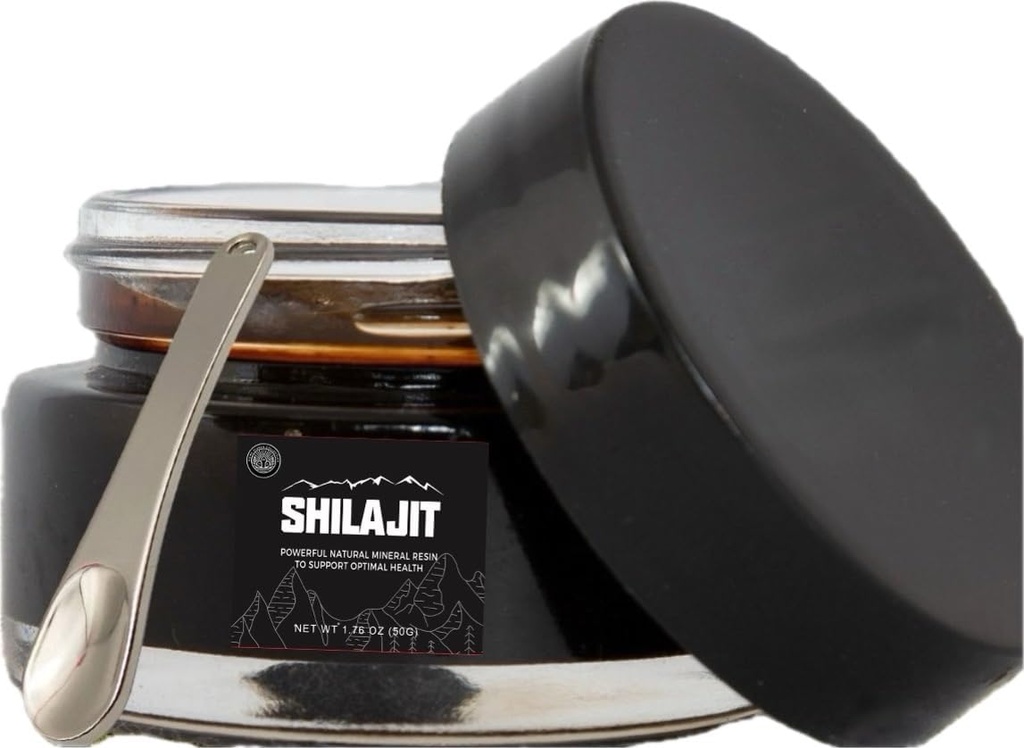 Shilajit Resin  Authentic Authentic Himalayan Gold Grade Harvested 16.000-18.000 ft | ren ufiltrert | 85+ Spor Mineraler og Fulvic Acid for energi og immunstøtte | 50 gram flaske med spoon