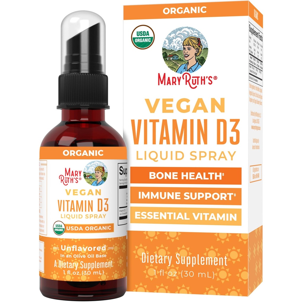 MaryRuth Organics Vitamin D USDA Organic ® VIT D3 Fluid ® Sukker Gratis | Flytende VIT D Spray Immune Support for voksne og barn | Bone Helse | Vegansk | Glutenfri | Ikke-GMO | 30 Tjenester