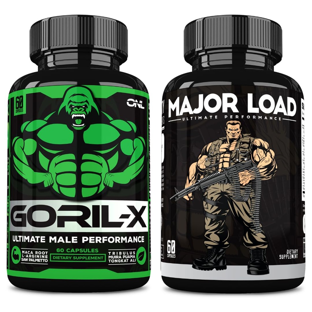 ONL Ultimate Mens Testosteron Booster Bundle - GORIL-X & Major Load Supplements | Forbedre styrke, utholdenhet og energi | med horny Goat Weed, Maca, Tongkat Ali, Tribulus | 120 Kapsler