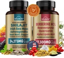 Alt i en vitalitet Bundle - Shilajit ren Himalayan Organic & Berberine HCl Complex - Sea Moss, Ashwagandha, Resveratrol, Alpha Lipoic Acid, Quercetin - Ikke-GMO, Glutenfri, Vegan Supplement