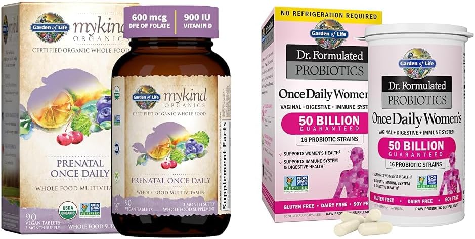 Livshage Organics Prenatal Vitamin: Folat for energi og sunn Fetal utvikling og, Dr. Formulert Kvinners Probiotika En gang daglig, 16 Strains, 50 milliarder, 30 Kapsler