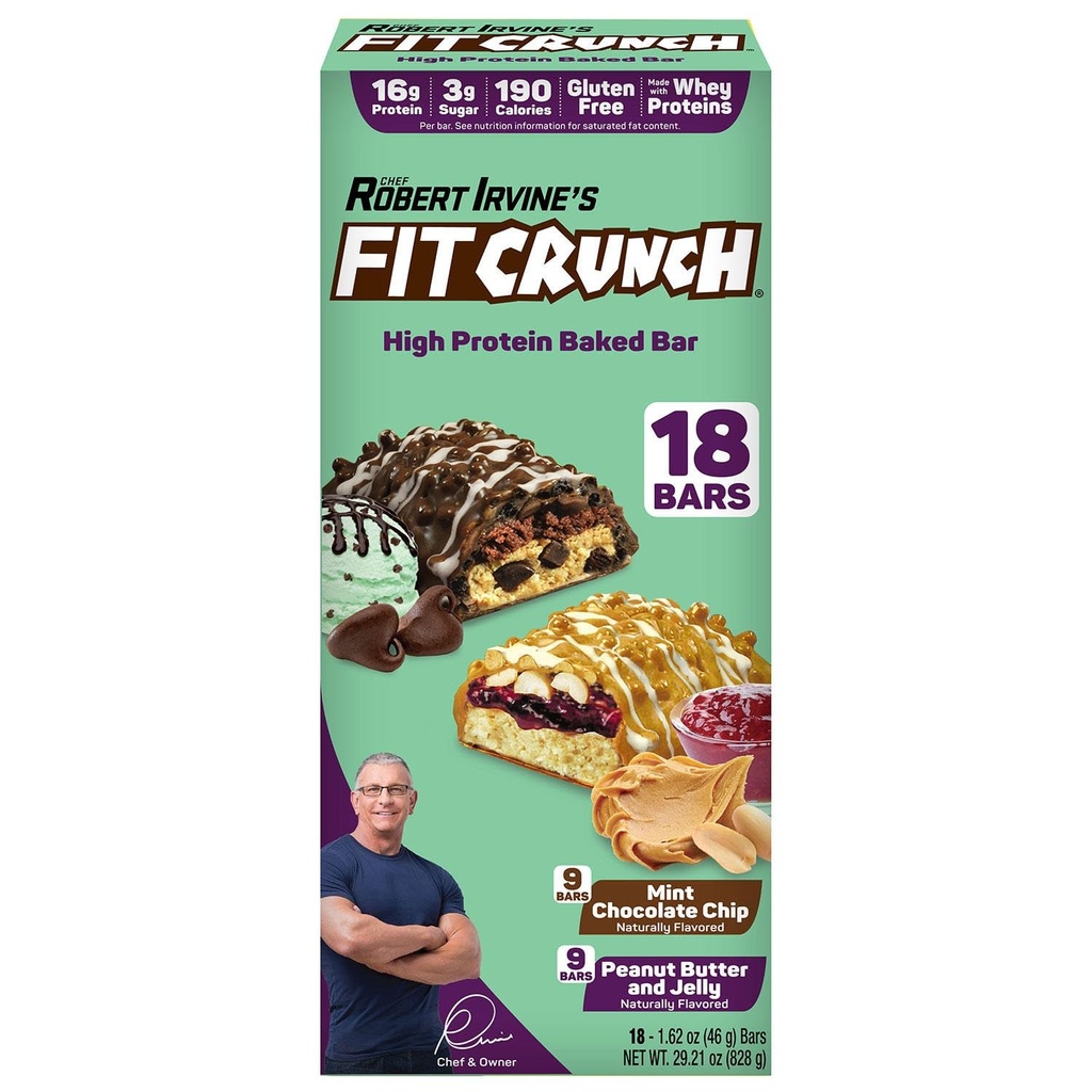 FITCRUNCH Protein Bars, Snack Størrelse Variety Pack, Glutenfri (18 Barer, Mint Chokolade Chip & Peanut Smør Jelly)