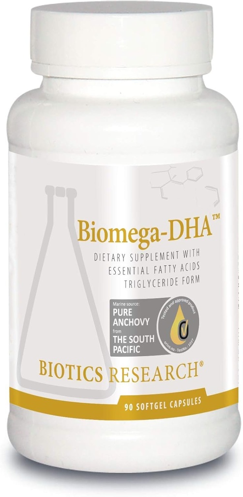 Biotikk Forskning Biomega DHA Fiskeolje, 600 mg DHA, støtter læring og minne, Fetal Brain Vitaminer, 90 Softgel Kapsler