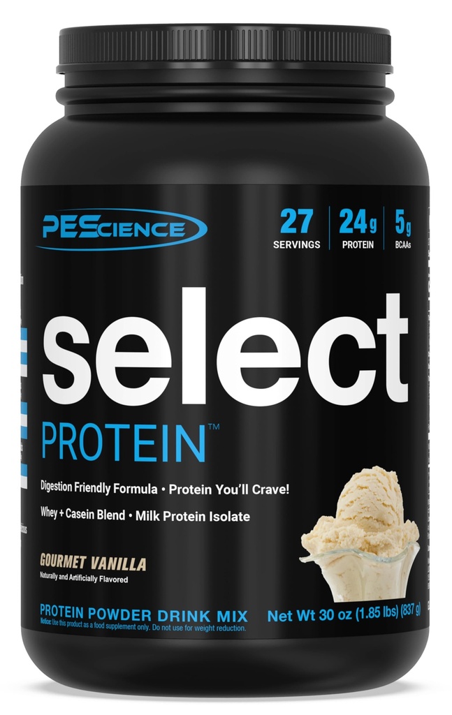 PEScience Velg Proteinpulver, Whey og Casein blanding, Clean Protein pulver for kvinner og menn, Lav kalori, Lav karbohydrat, Keto Vennlig, Glutenfri - Gourmet Vanilla - 27 Serveringer