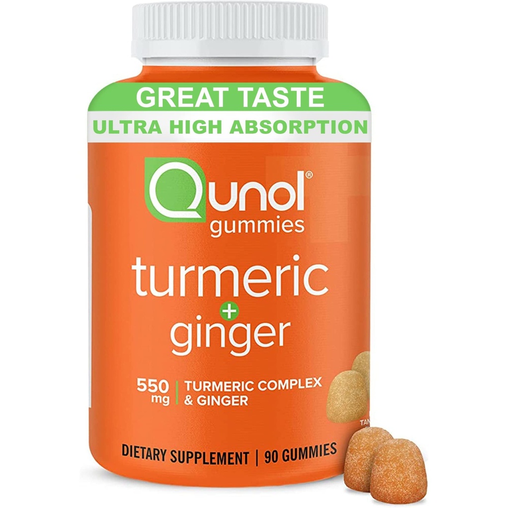 Qunol Turmeric og Ginger Gummies - Felles støtte Supplement med ultra høy absorpsjon, 90 Count Vegansk og Glutenfri Gummies