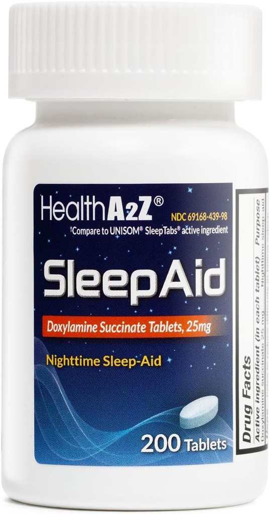 HealthA2Z® søvnhjelp | Doxylamine Succinat 25 mg | (200 greve (pakke med 1))