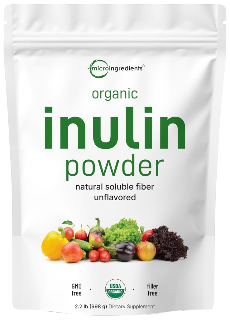 Mikroingredienser Organisk Inulin FOS Fiber pulver, 2.2 lb | Rask vann-oppløselig prebiotikum for intestinal og kolon helse | Naturlig fiber for smoothies & drinks | Veganvennlig