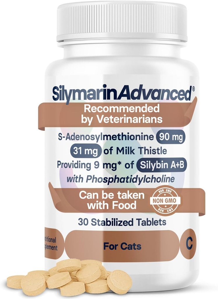 Liver Health Supplement for katter - Melk Thistle for katter lever støtte med S-Adenosylmetionin (Same) & Silybin - 30 tabletter
