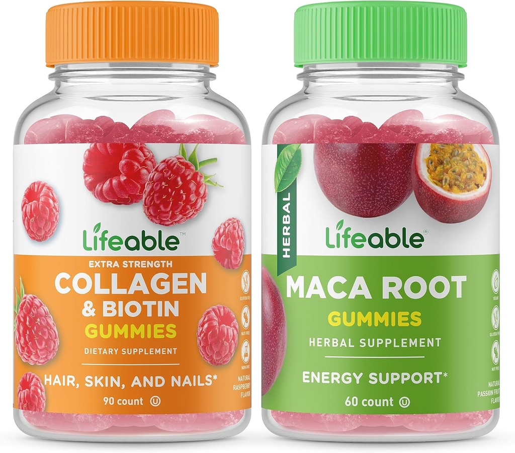 Livlig kollagen & Biotin + Moringa Leaf, Gummies Bundle - Great Tasting, Vitamin Supplement, Glutenfri, GMO Gratis, Chewable Gummy
