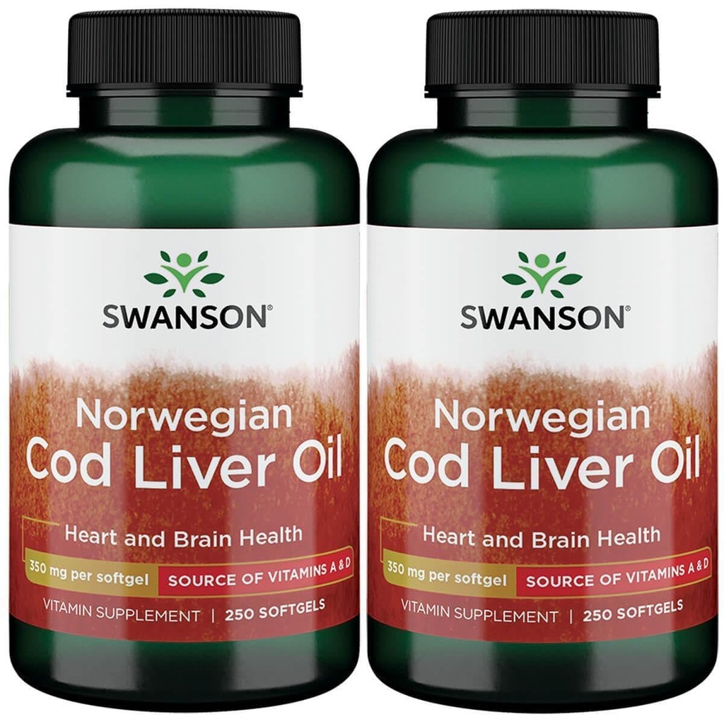 Swanson Cod Liver Oil 1250 Iu A/135 Iu D 250 Sgels (2 pakke)