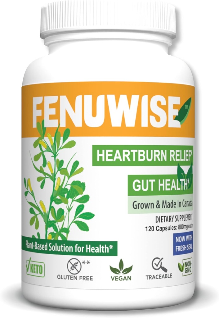 Naturlig Fenugreek Fiber Capsule Supplement for syre relief - Premium vegansk kosttilskudd som støtter Digestive Helse, 120 greve