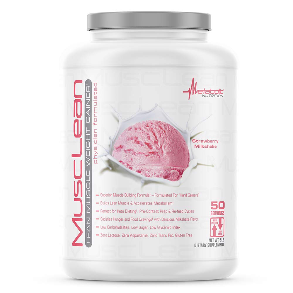 Metabolsk ernæring - Muskel - Melkeshake, Whey høyproteinmåltid utskifting, vedlikehold ernæring, lav karbohydrater, keto diett, Digestive enzymer, Jordbær, 5 pund (50 ser)