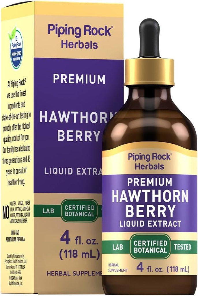 Piping Rock Hawthorn Berry ekstrakt flytende | 4 fl oz | Herb Tinkture Drops | Premium Vegetarisk Supplement | Ikke GMO, Glutenfri