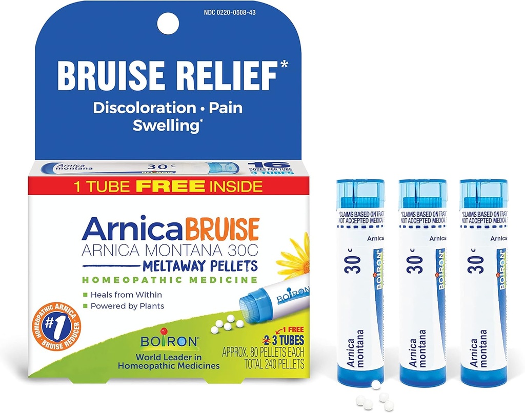 Boiron Arnica Bruise - Arnica Montana 30c for lindring av smerte, hevelse og misfarging fra Bruises - 3 greve (240 Pellets)
