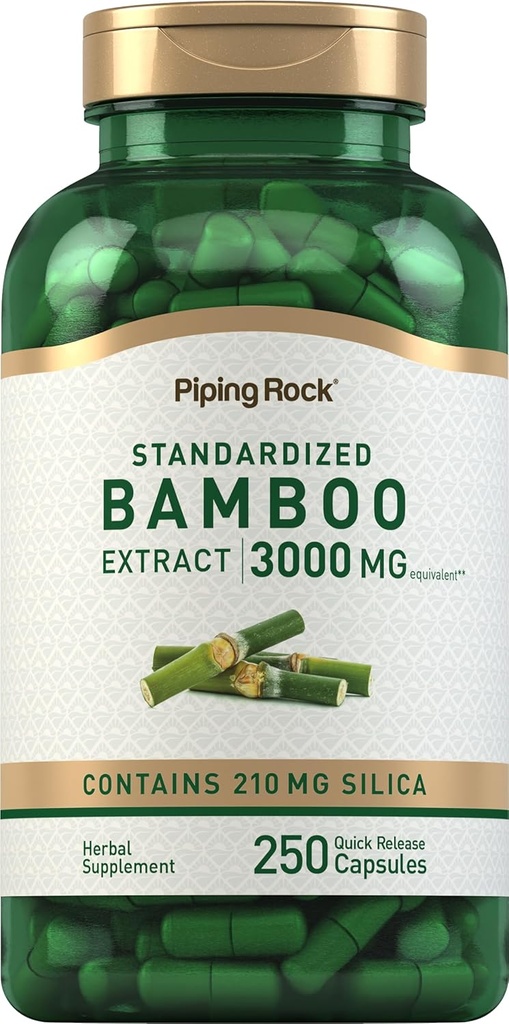 Piping Rock Bamboo Extract Kapsler | 3000mg | 250 Count | Herbal Supplement | Silica 210mg | Ikke-GMO, Glutenfri