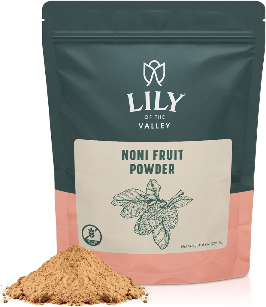 Lily of the Valley Noni Fruit Powder - Morinda Citrifolia - Superfood Indisk Mulberry - Flott for smoothies og oppskrifter - Vegansk & Glutenfri - Forseglbar Pouch (8oz, 226g) - Pakke May Vary