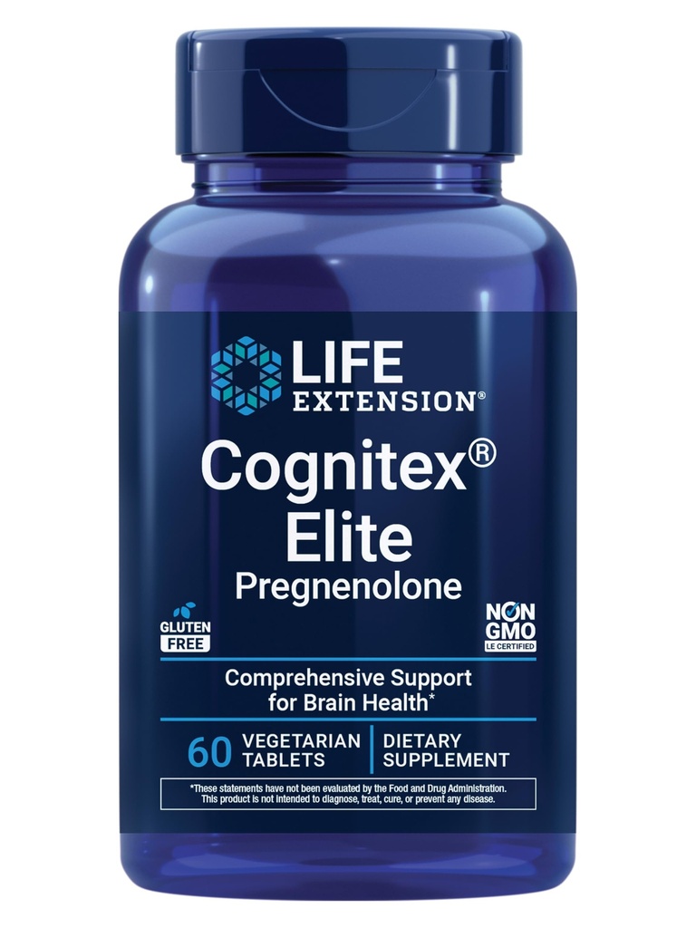 Livsforlengelse Cognitex® Elite Pregnonon, Sage, Blåbær, ashwagandha, fosfatydyserin, Avansert formel, oppmerksomhet, fokus, minne, Glutenfri, Ikke-GMO, Vegetarisk, 60 tabletter