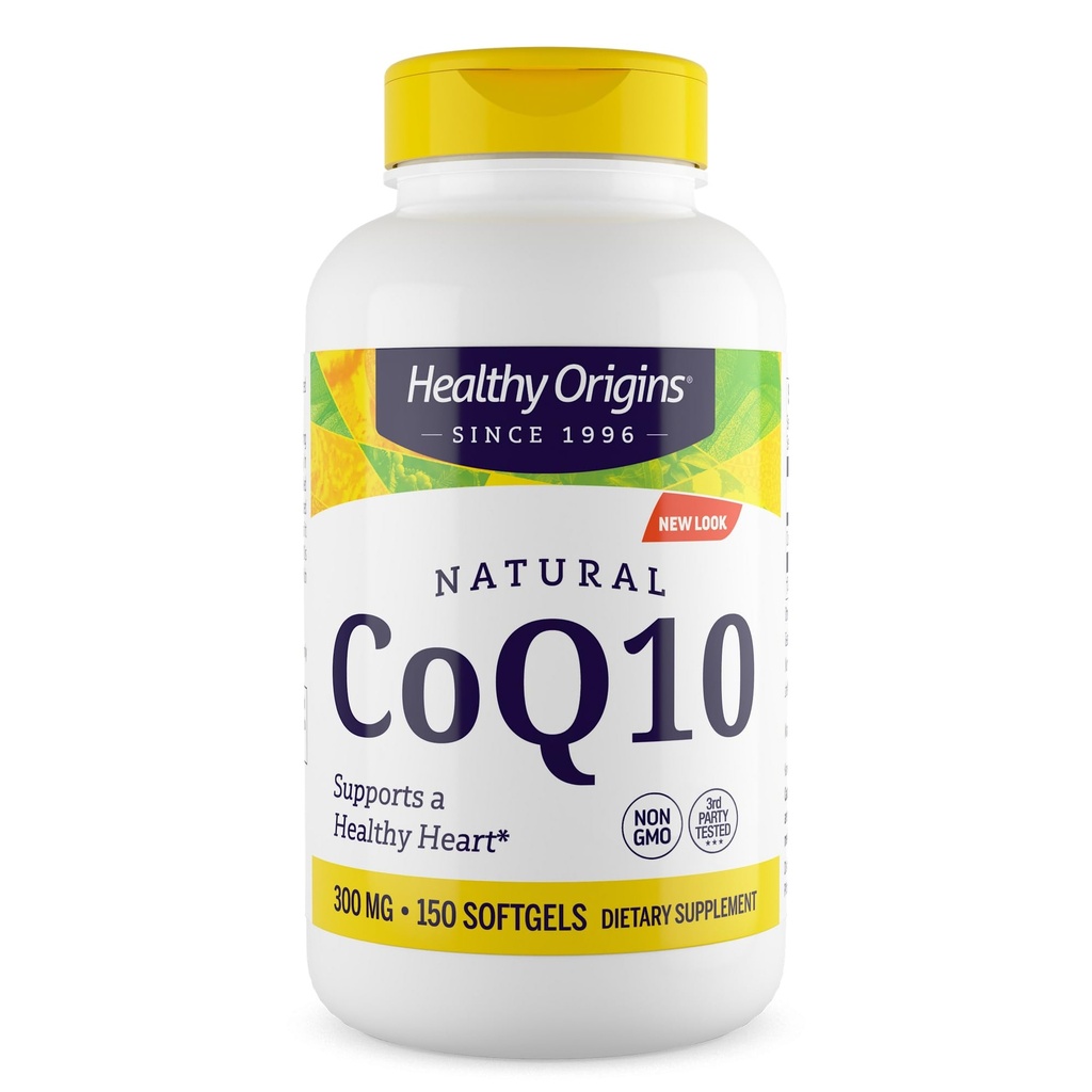 Sunn Origins® CoQ10 300 mg – Naturlig trans-Isomer Ubiquinon – Yeast Fermented, støtter hjertehelse og celleenergi – ikke-GMO 150 Softgels