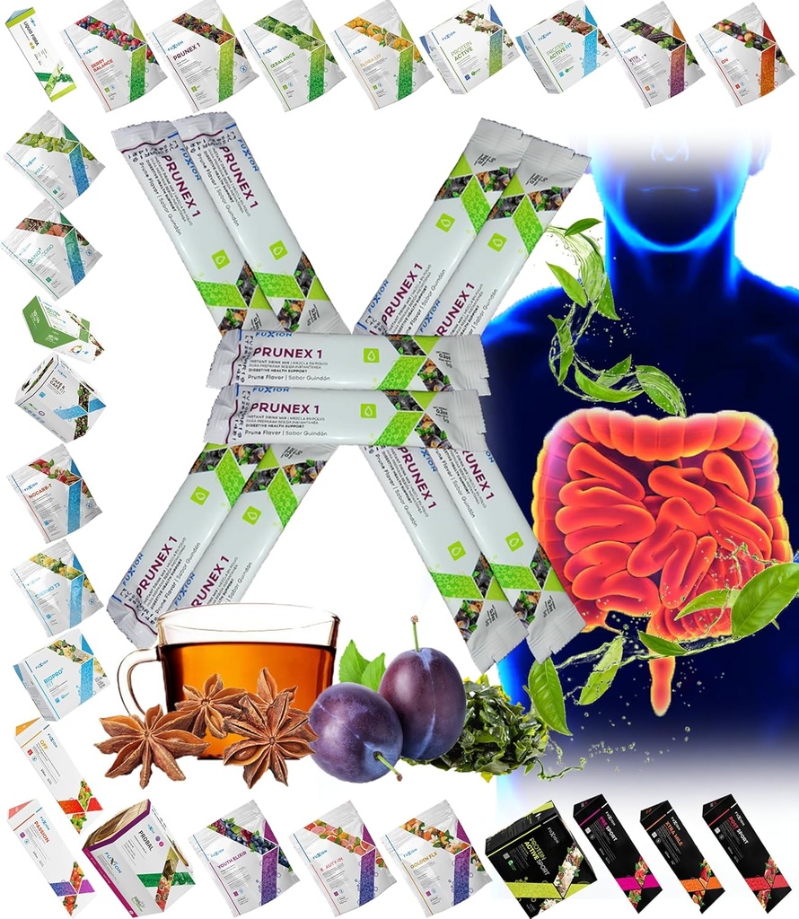 Alle naturlige Detox Cleanse Instant Tea Mix Prune & Plum w. Fiber & Inulin for Optimal Intestinal Transit av Fuxion Prunex 1 (10 Sachets)
